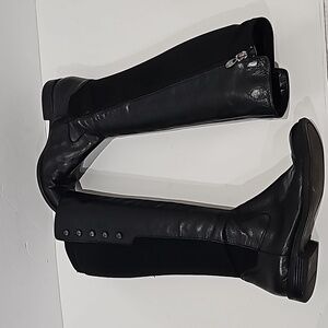 Tahari BRADY Black Knee High Leather Boots low heels See 6.5